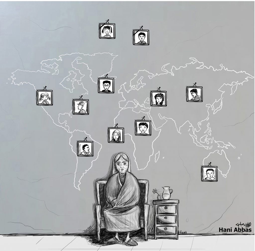 Hani Abbas cartoon: kinderen verspreid over de hele wereld